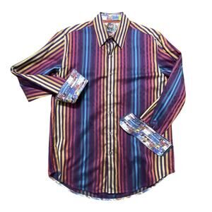 Robert Graham Button Up Shirt Mens Medium Multicolor Train Subway Cuff Tailored